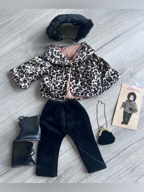 18” Doll Clothes For American Girl Doll - Leopard Print Coat Head Band Purse